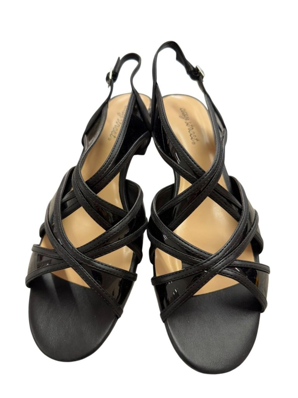 Easy Street‎ Women's Black Strappy Sandals With Kitten Heel Size 11W NWOB